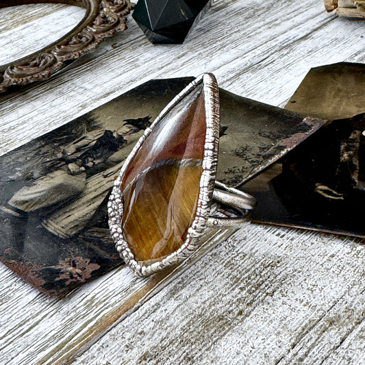 Tigers Eye Fine Silver Ring Size 10  / Foxlark Crystal Jewelry Collection
