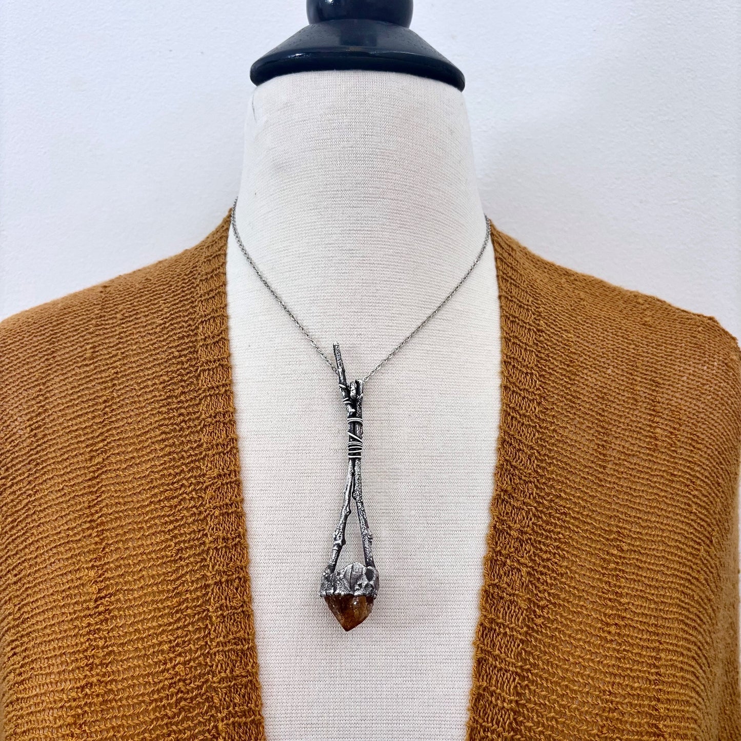 Raw Citrine Crystal Necklace in Silver / Sticks & Stones Collection