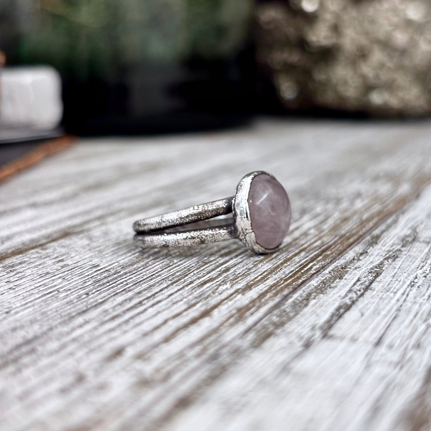 Rose Quartz Ring Fine Silver Stone Ring Size 8 / Foxlark Collection- One of a Kind