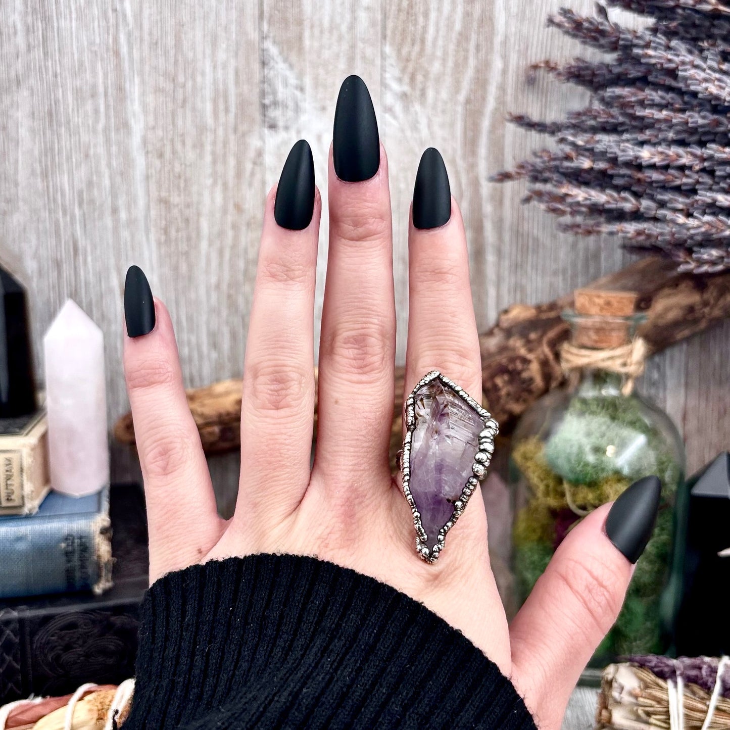 Raw Amethyst Crystal Ring Set in Fine Silver Size 6.5 / Foxlark Collection - One of a Kind