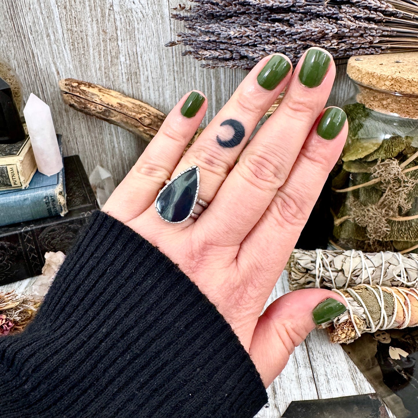 Spiderweb Obsidian Crystal Ring Fine Silver Size 8/ Foxlark Collection - One of a Kind