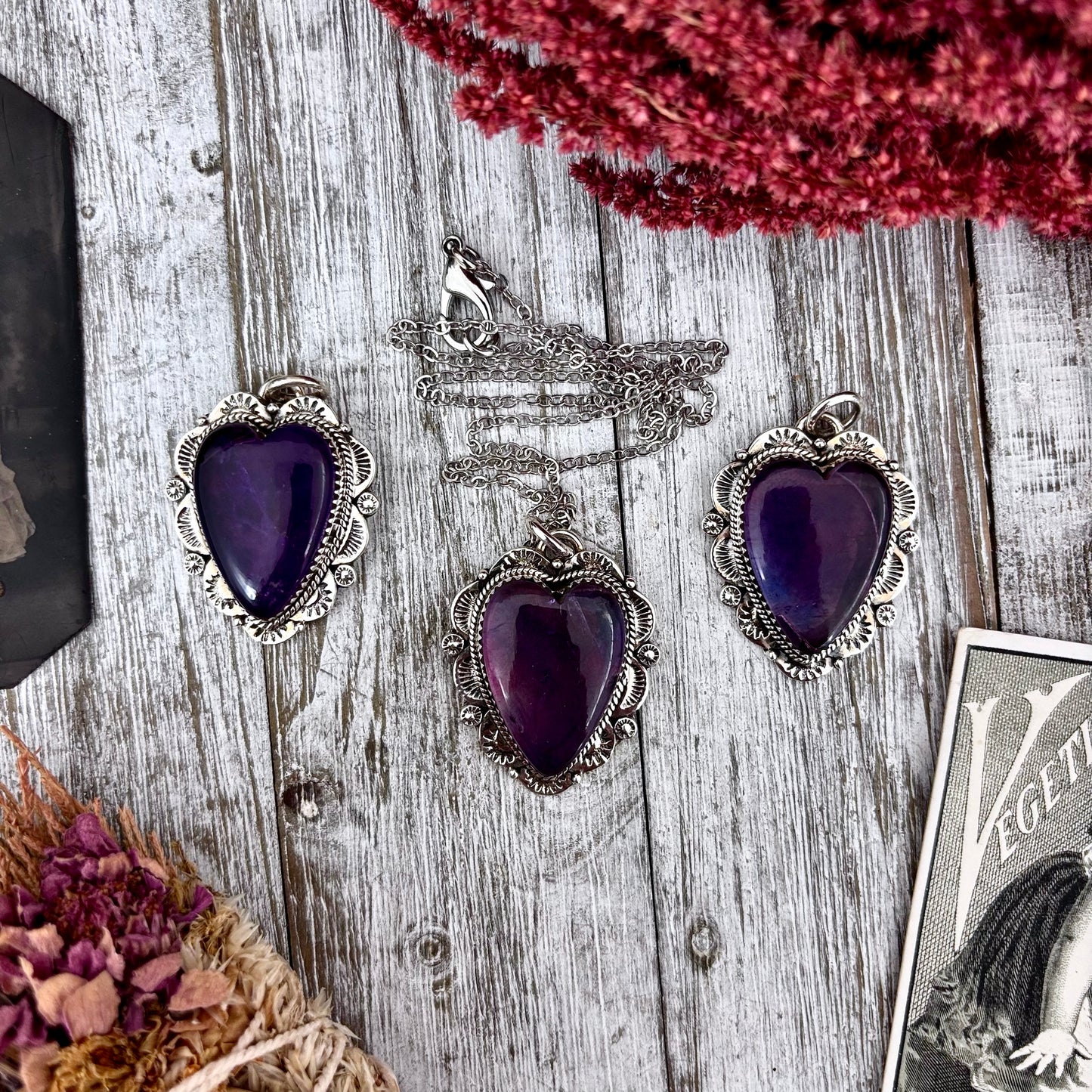 Amethyst Crystal Heart Necklace in Sterling Silver -Designed by FOXLARK Collection