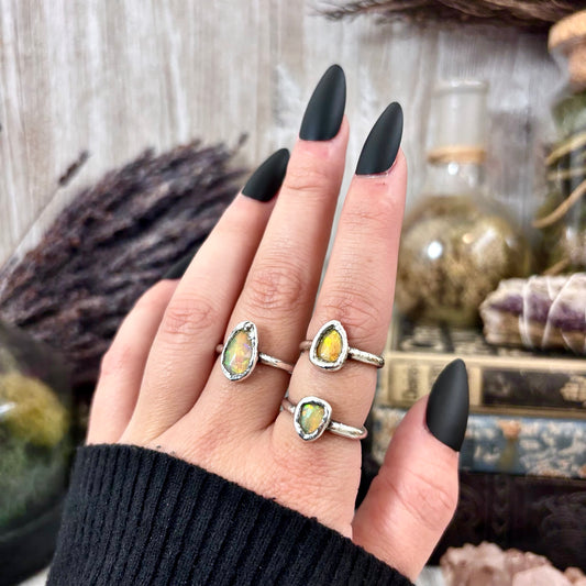 Opal Ring Fine Silver Small Faceted Stone Ring Size 5 6 7 8 9 10 11 / Foxlark Collection