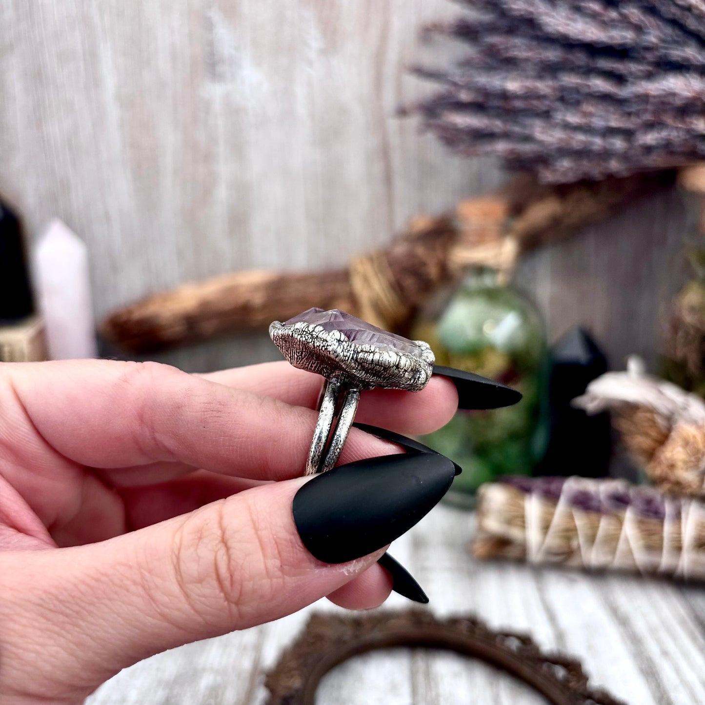 Raw Amethyst Crystal Ring Set in Fine Silver Size 7 / Foxlark Collection - One of a Kind