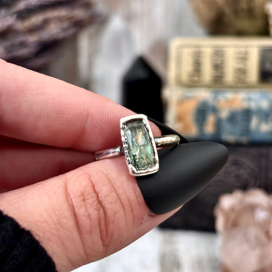 Blue Kyanite Ring Fine Silver Small Faceted Stone Ring Size 5 6 7 8 9 10 11 / Foxlark Collection