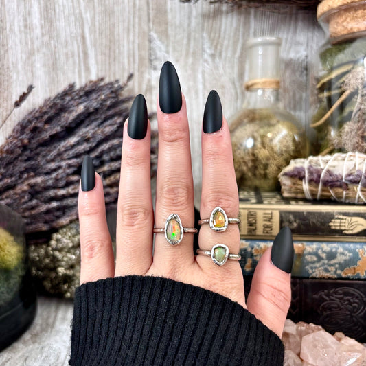 Opal Ring Fine Silver Small Faceted Stone Ring Size 5 6 7 8 9 10 11 / Foxlark Collection