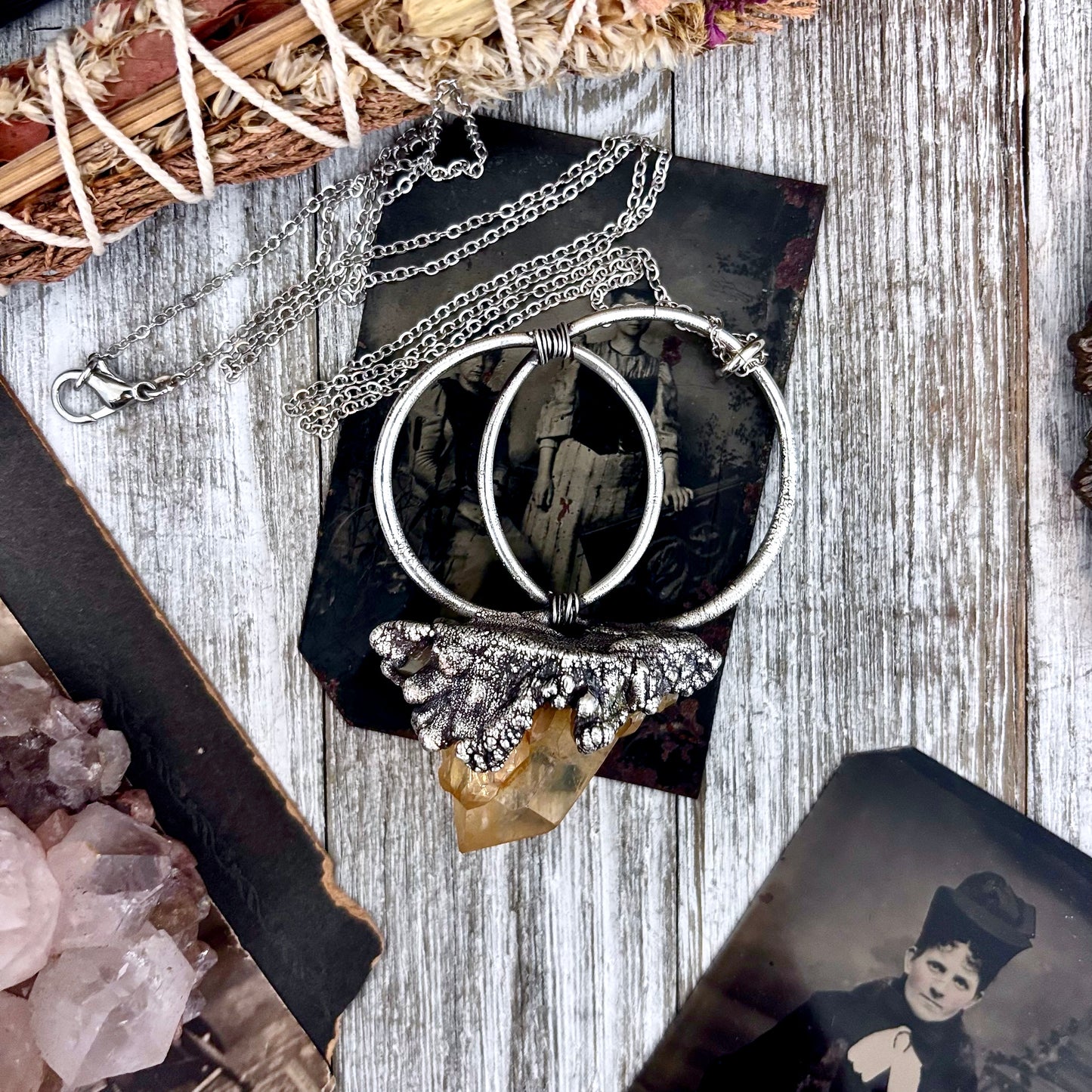 Big Raw Tangerine Quartz Crystal Necklace in Fine Silver / Foxlark Collection - One of a Kind