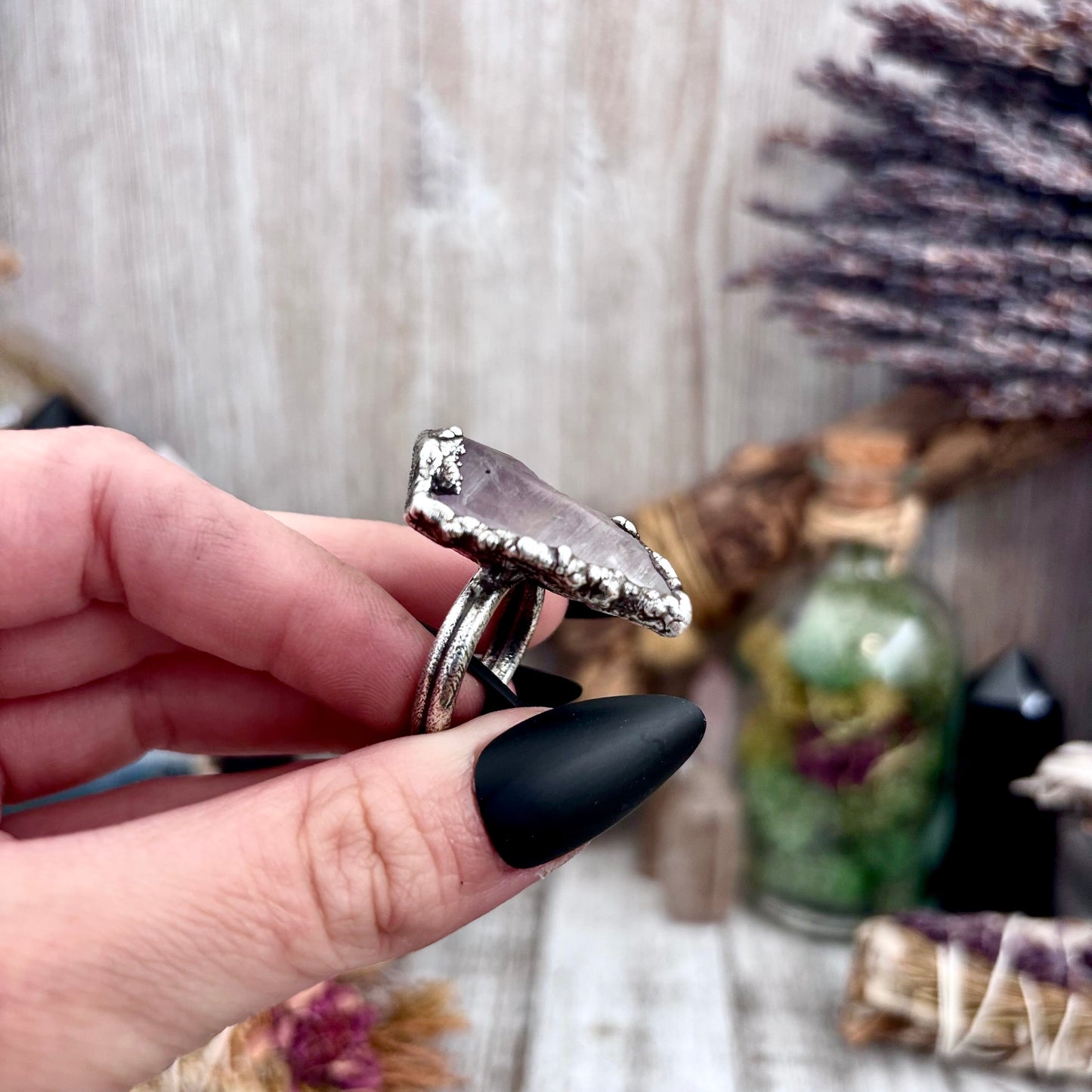 Raw Amethyst Crystal Ring Set in Fine Silver Size 10 / Foxlark Collection - One of a Kind