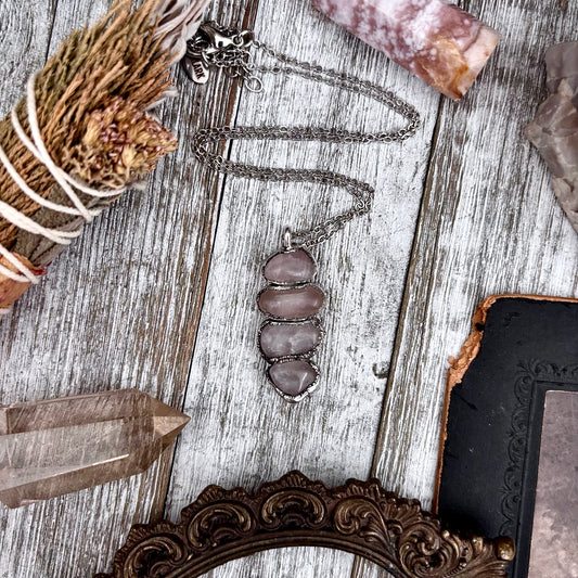 Four Stone Rose Quartz Necklace Silver / Foxlark Collection