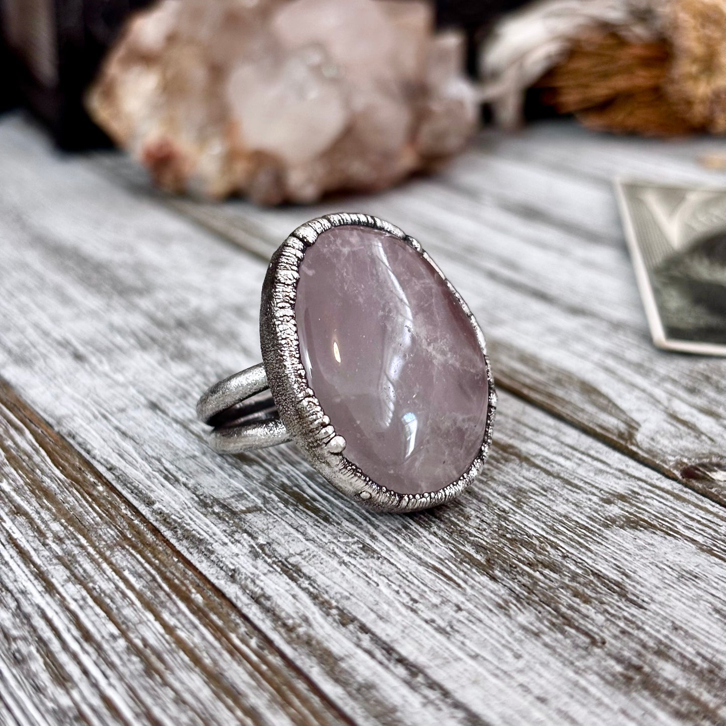 Rose Quartz Ring Silver Size 8.5 / Foxlark Collection - One of a Kind