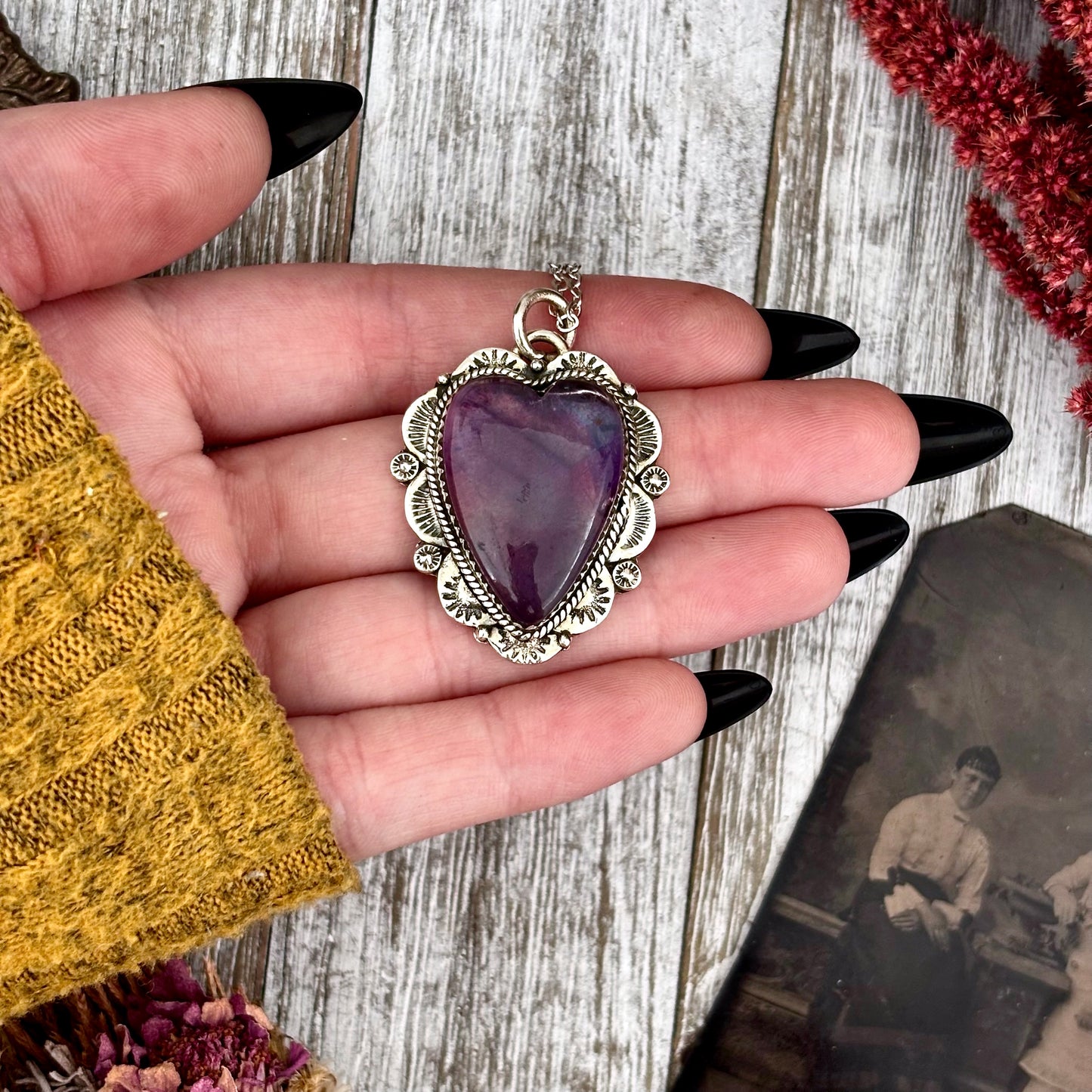 Amethyst Crystal Heart Necklace in Sterling Silver -Designed by FOXLARK Collection