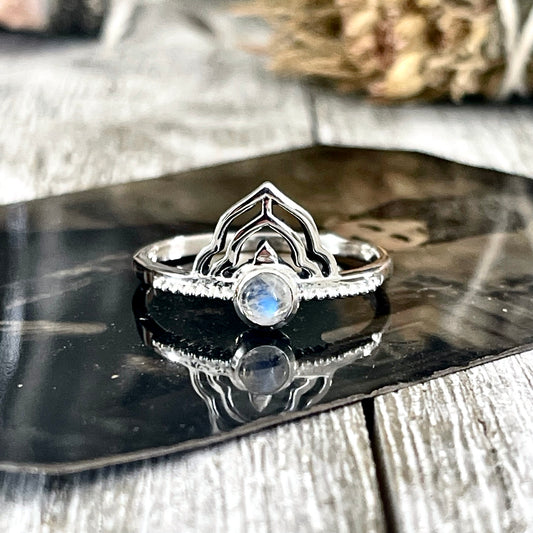 Dainty Rainbow Moonstone Ring Set in Sterling Silver / Curated by FOXLARK Collection
