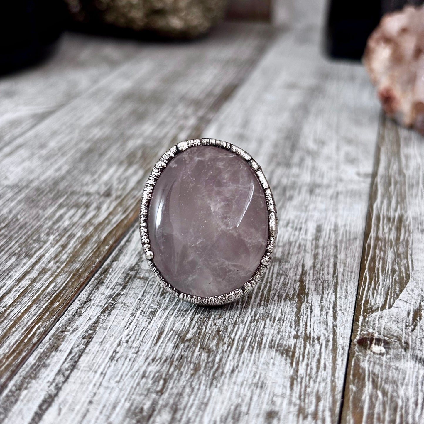 Rose Quartz Ring Silver Size 8.5 / Foxlark Collection - One of a Kind