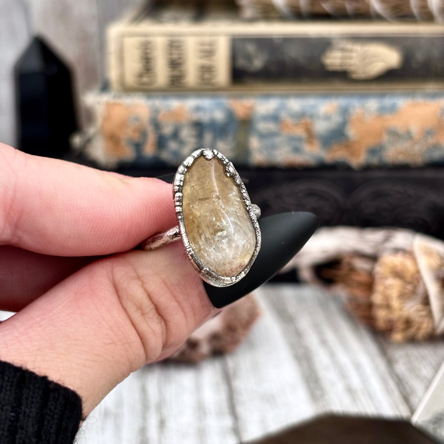 Yellow Citrine Small Stone Ring in Fine Silver Size 5 6 7 8 9 10 / Foxlark Collection