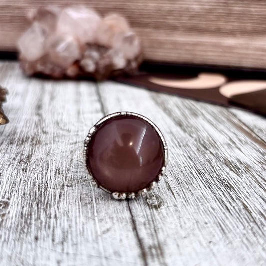 Peach Moonstone Crystal Ring Fine Silver Size 8 / Foxlark Collection - One of a Kind
