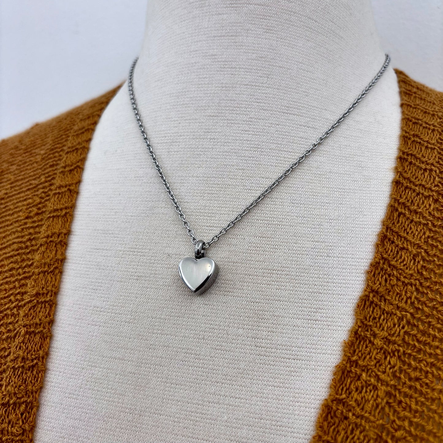 Tiny Heart Urn Necklace - Stainless Steel / Cremation Necklace Memorial Jewelry