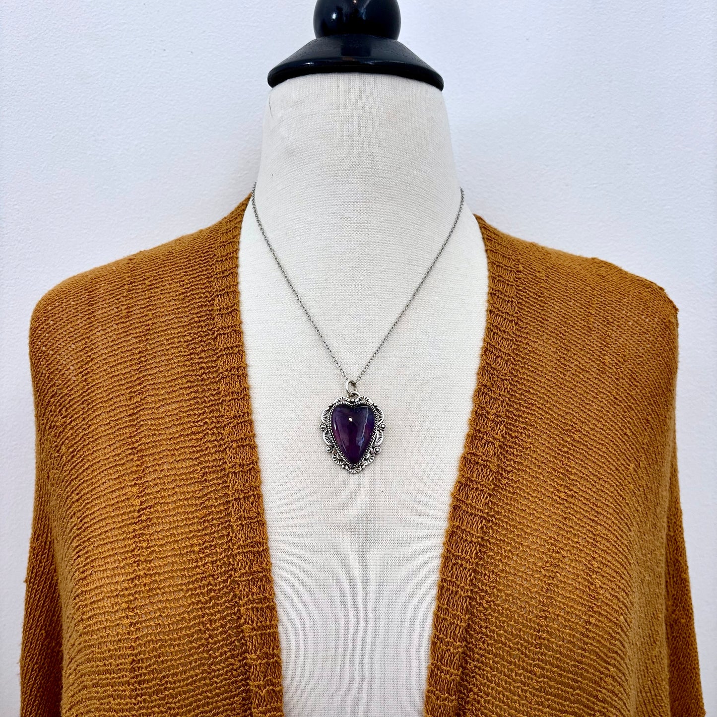 Amethyst Crystal Heart Necklace in Sterling Silver -Designed by FOXLARK Collection
