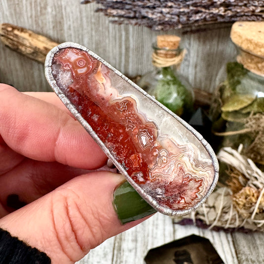 Crazy Lace Agate Crystal Ring Fine Silver Size 9 / Foxlark Collection - One of a Kind