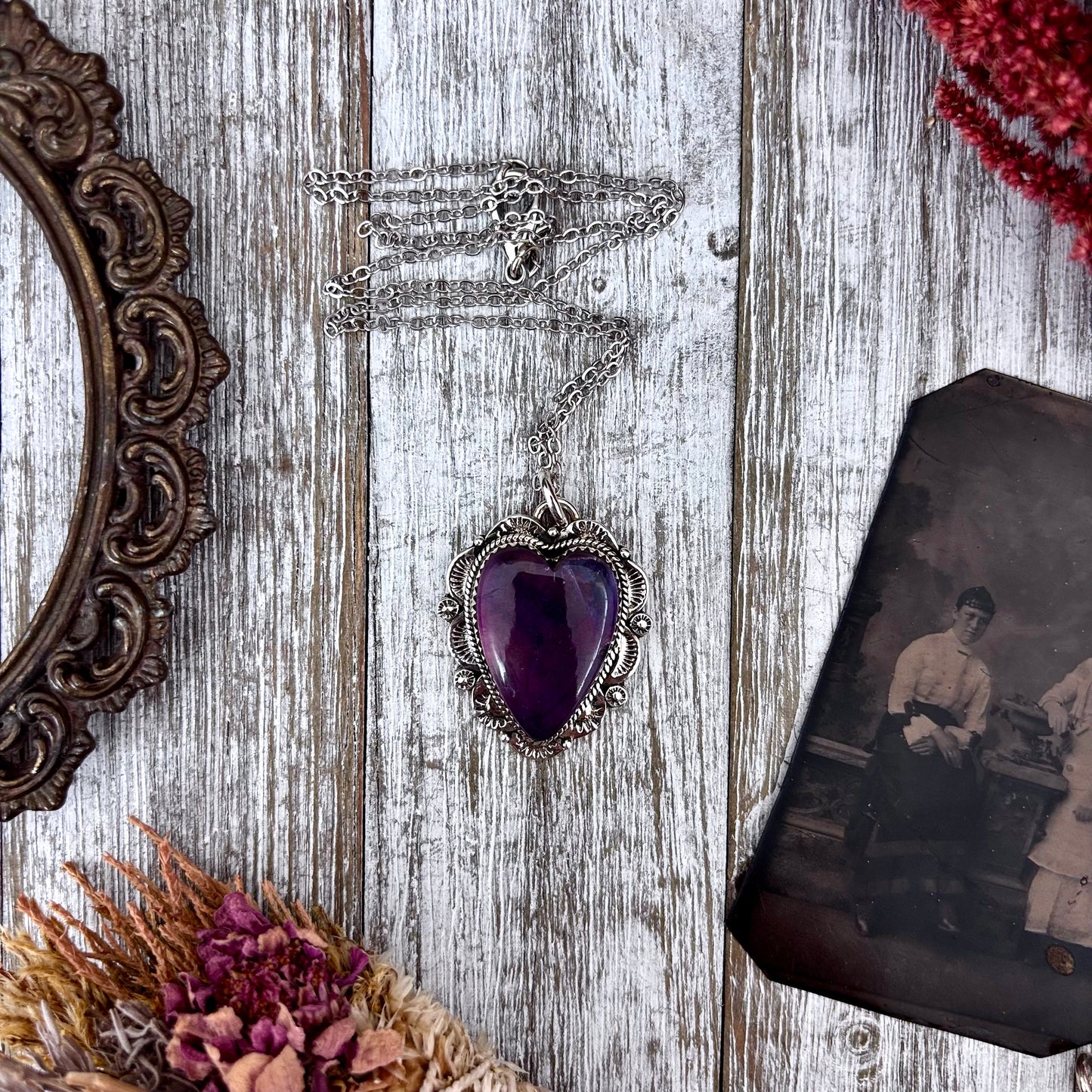 Amethyst Crystal Heart Necklace in Sterling Silver -Designed by FOXLARK Collection