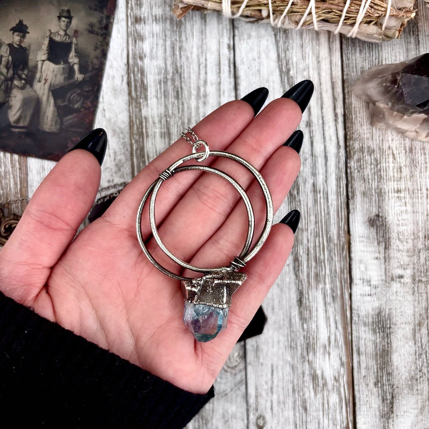 Raw Aqua Aura Quartz Crystal Necklace in Fine Silver / Foxlark Collection - One of a Kind
