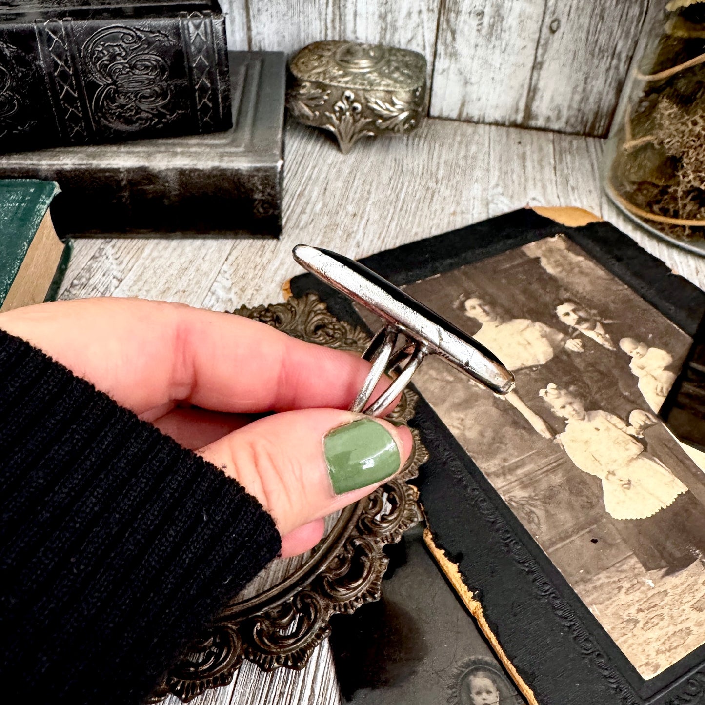 The Colossal Collection - Black Agate Crystal Ring Fine Silver Size 9 / Foxlark Collection - One of a Kind FOXLARK