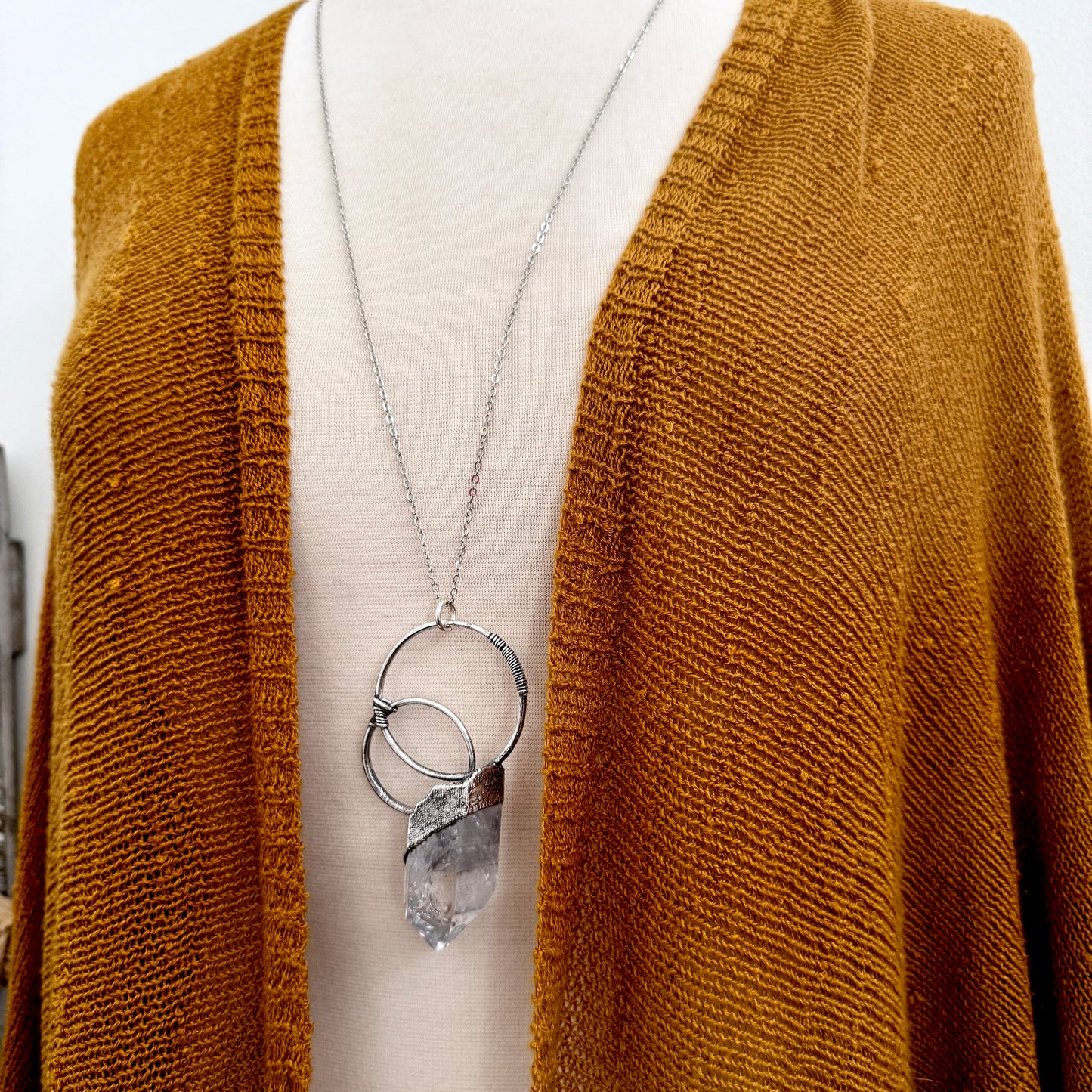 The Colossal Collection - Raw Aqua Aura Quartz Crystal Necklace in Fine Silver / One of a Kind