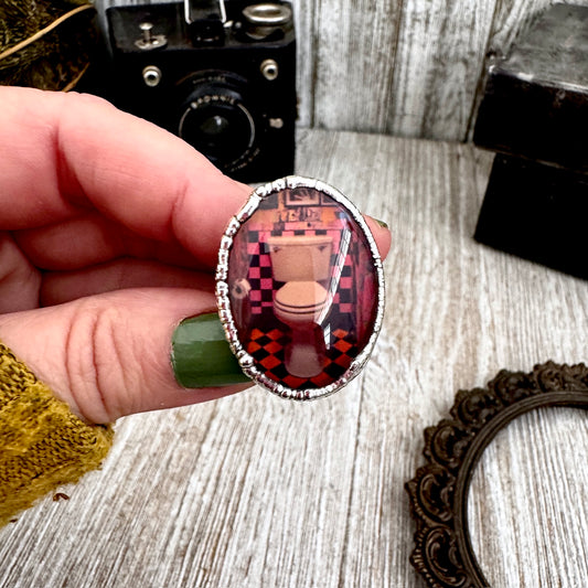 Road To Nowhere - Vintage Dive Bar Toilet Ring Fine Silver Size 8 / One of a Kind