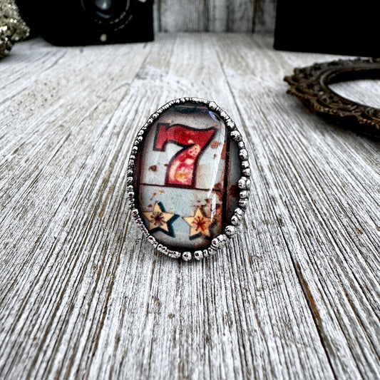 Road To Nowhere - Lucky Number 7 Slot Machine Ring Fine Silver Size 10.5 / One of a Kind