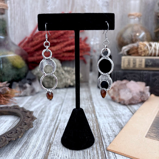 Orange Kyanite Fine Silver Crystal Drop Earrings / Long Dangle Witchy Earrings