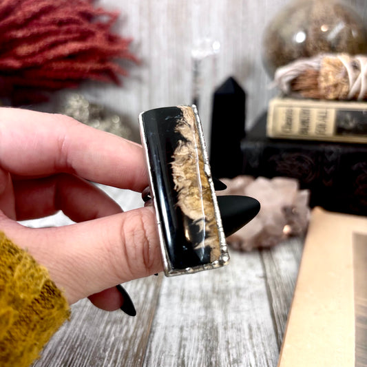 Fossilized Palm Root Crystal Ring Fine Silver Size 9 / Foxlark Collection - One of a Kind