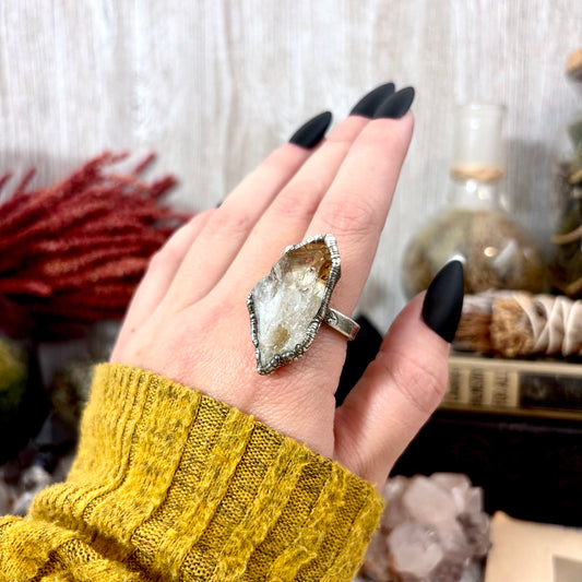 Raw Citrine Crystal Ring Fine Silver Size 9.5 / Foxlark Collection - One of a Kind