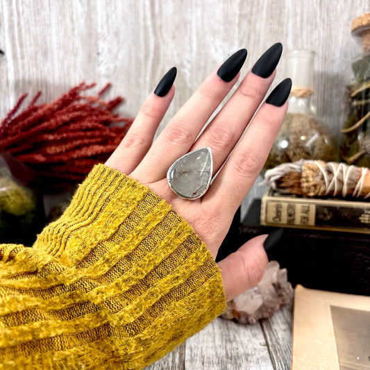Rutilated Quartz Crystal Ring Fine Silver Size 8 / Foxlark Collection - One of a Kind