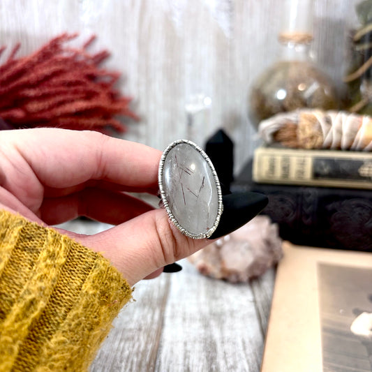Rutilated Quartz Crystal Ring Fine Silver Size 9 / Foxlark Collection - One of a Kind