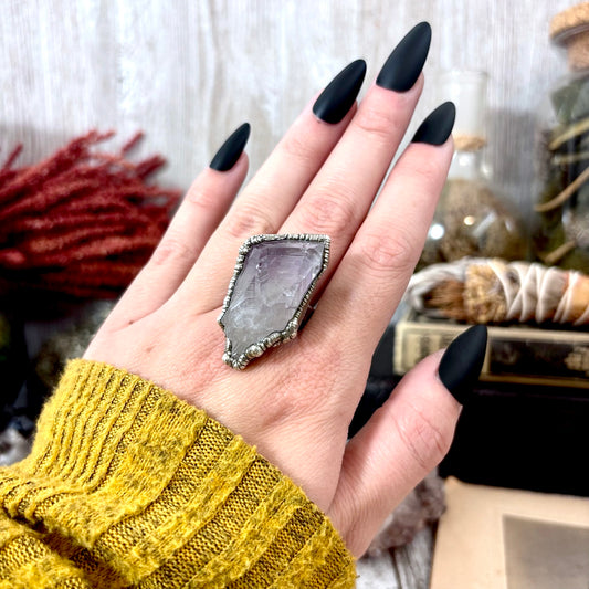 Raw Amethyst Crystal Ring Fine Silver Size 9 / Foxlark Collection - One of a Kind