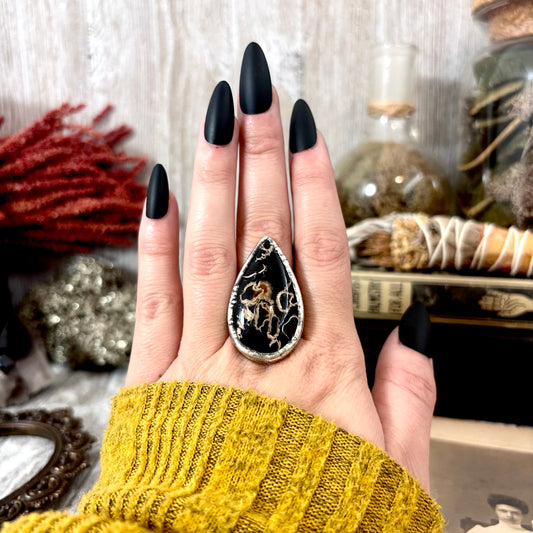 Fossilized Palm Root Crystal Ring Fine Silver Size 10 / Foxlark Collection - One of a Kind