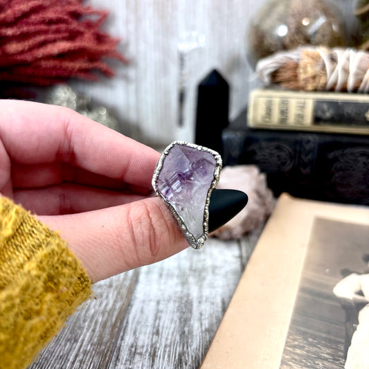 Raw Amethyst Crystal Ring Fine Silver Size 6.5 / Foxlark Collection - One of a Kind