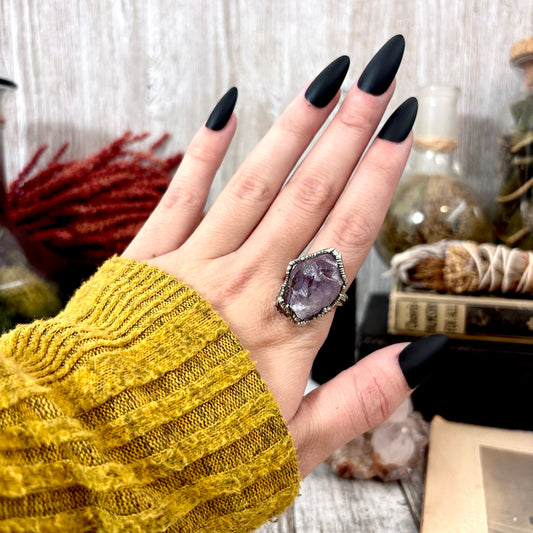 Raw Amethyst Crystal Ring Fine Silver Size 8 / Foxlark Collection - One of a Kind