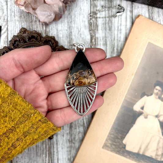 Moss & Moon Collection - Fossilized Palm Root Statement Necklace in Fine Silver / One of a Kind