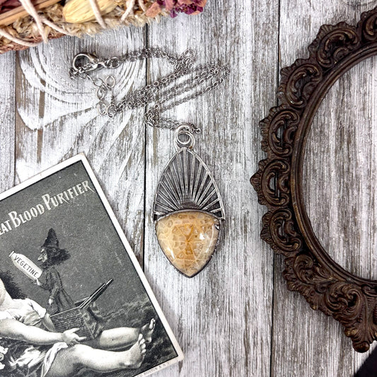 Moss & Moon Collection - Fossilized Coral Statement Necklace in Fine Silver / One of a Kind