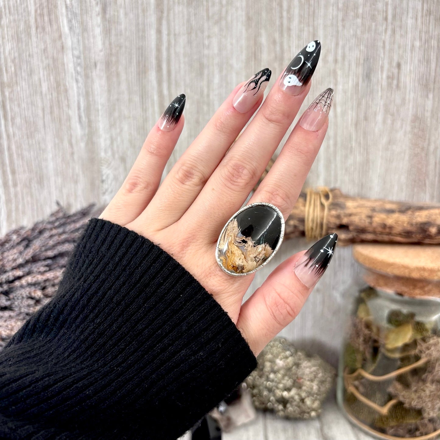 Fossilized Palm Root Crystal Ring Fine Silver Size 7 / Foxlark Collection - One of a Kind
