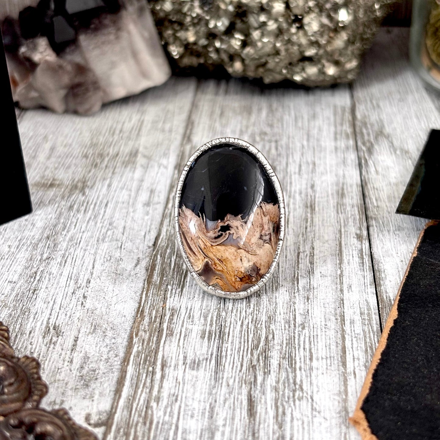 Fossilized Palm Root Crystal Ring Fine Silver Size 7 / Foxlark Collection - One of a Kind