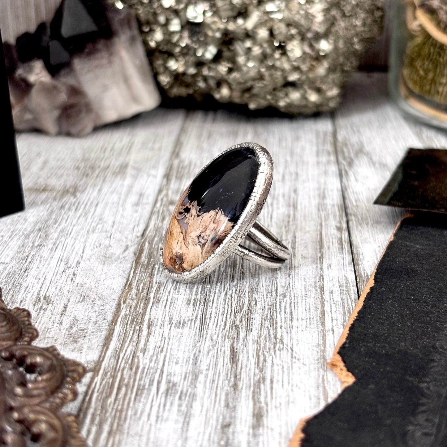 Fossilized Palm Root Crystal Ring Fine Silver Size 7 / Foxlark Collection - One of a Kind
