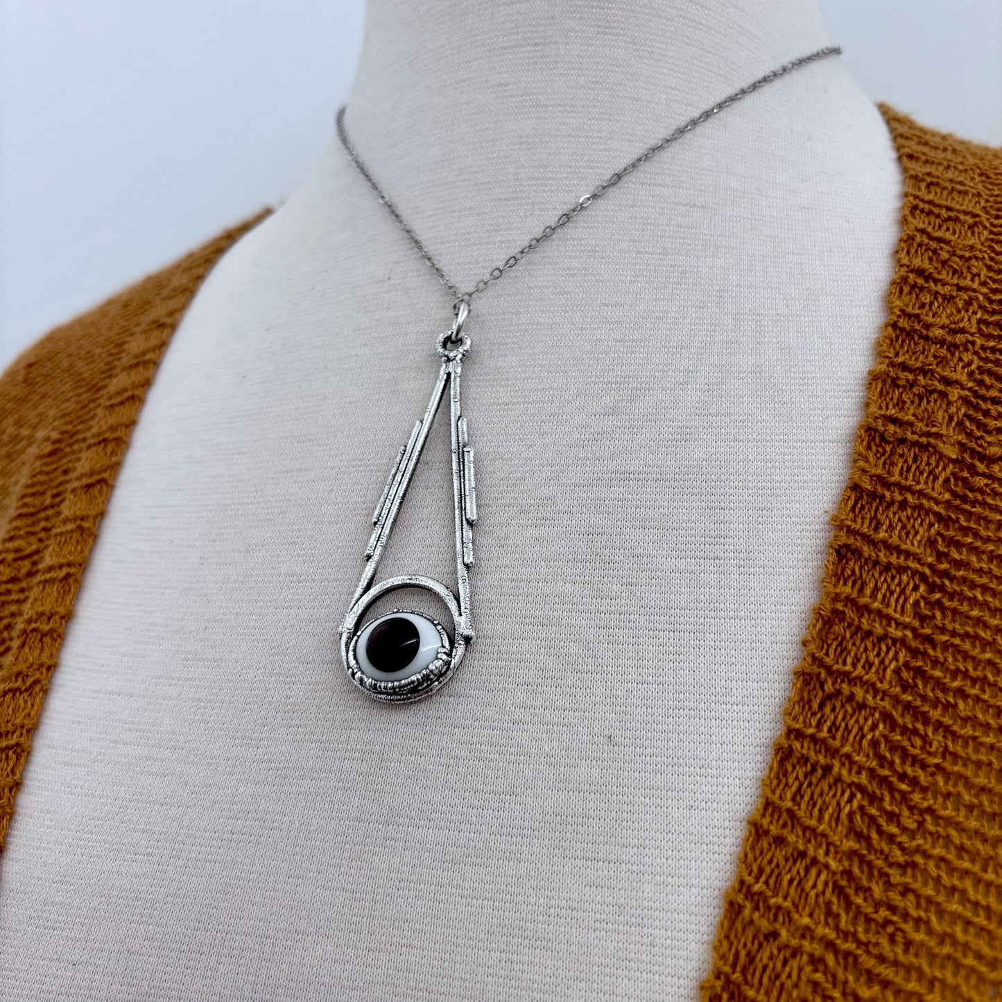 Brown Iris Glass Eyeball Necklace Fine Silver / Foxlark Collection - One of a Kind