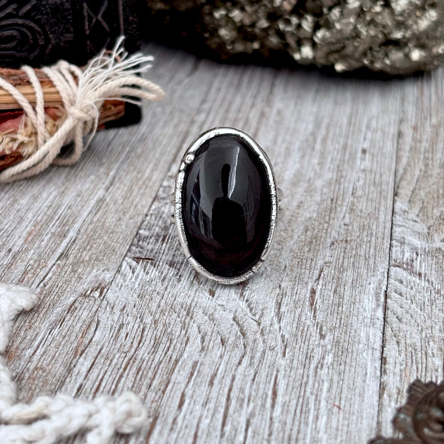 Rainbow Obsidian Crystal Ring Fine Silver Size 10 / Foxlark Collection - One of a Kind