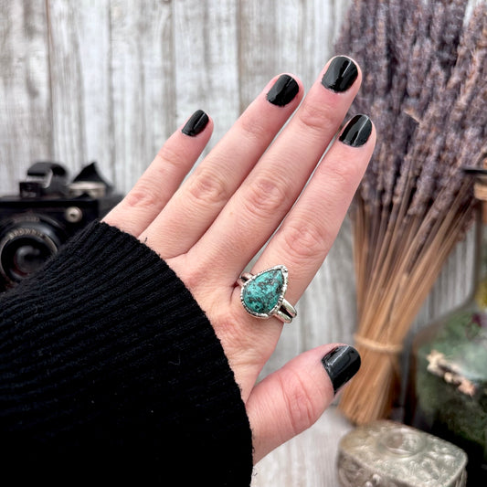 Blue Turquoise Stone Ring Fine Silver Size 7.5 / Foxlark Collection - One of a Kind