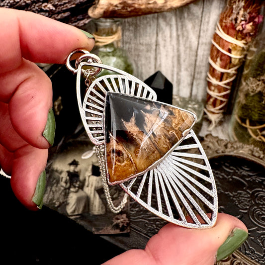 Moss & Moon Collection - Fossilized Palm Root Statement Necklace in Fine Silver / One of a Kind