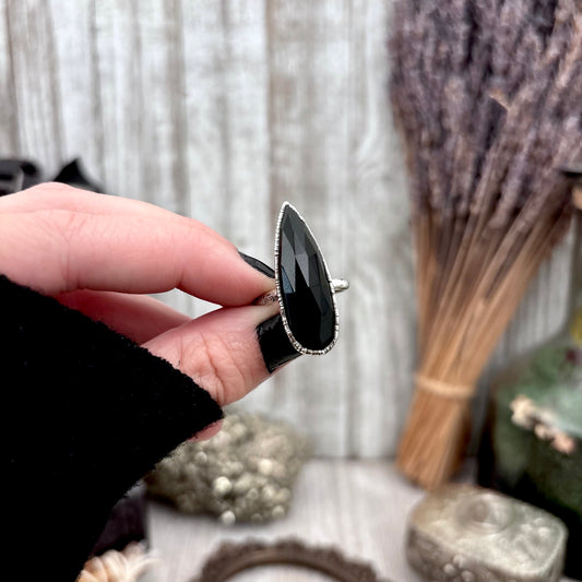 Black Onyx Ring Fine Silver Small faceted Stone Ring Size 5 6 7 8 9 10 11 / Foxlark Collection