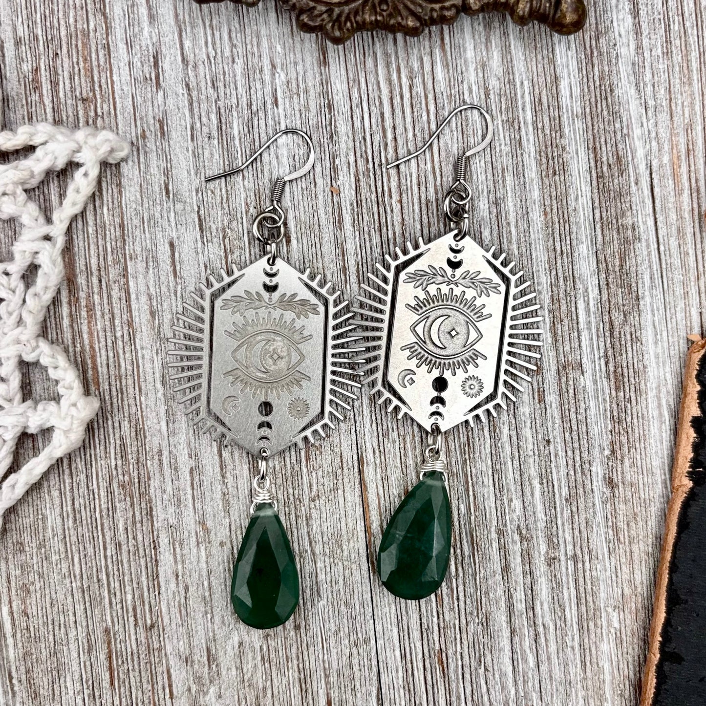 Stainless Steel All Seeing Eye Serpentine Earrings / Long Dangle Earrings