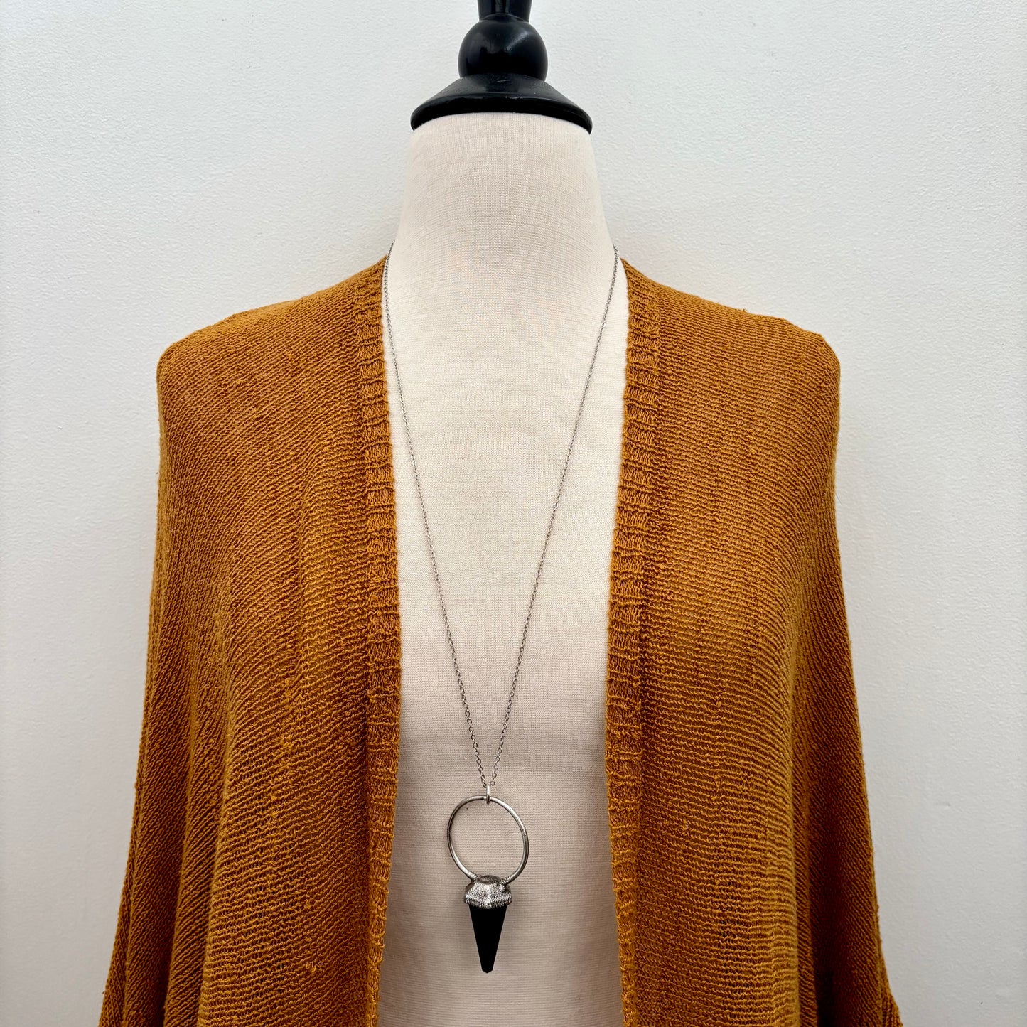 Black Obsidian Crystal Pendulum Necklace Pendant in Fine Silver / Foxlark Collection