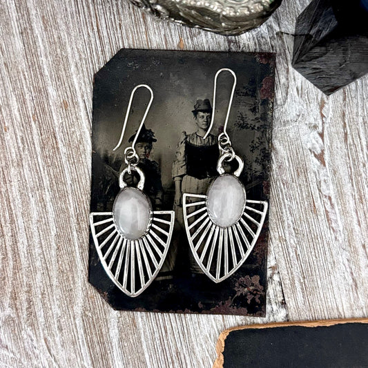 Rose Quartz Fine Silver Crystal Dangle Earrings / Long Dangle Witchy Earrings
